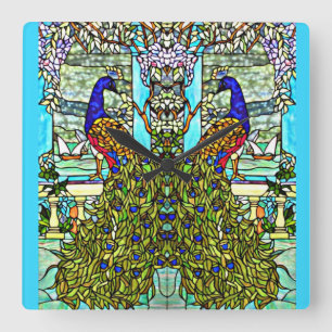 Horloge Carrée Art Nouveau Peacock Vintage Tiffany