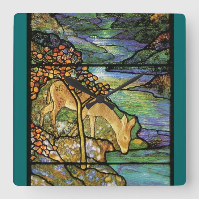 Horloge Carrée Art Nouveau Stained Glass Tiffany Nature (Recto)