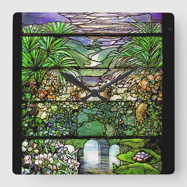 Horloge Carrée Art Nouveau Stained Glass Tiffany Nature (Recto)