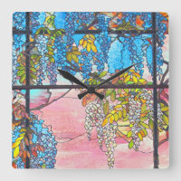 Art Nouveau Stained Glass Wisteria Flowers Clock