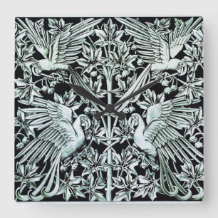 Horloge Carrée Art Nouveau Vintage Art Floral Oiseau Perroquet