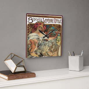 Horloge Carrée Art Nouveau vintage, Biscuits par Alphonse Mucha