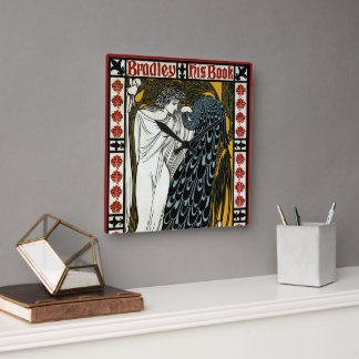 Horloge Carrée Art nouveau vintage, Le Baiser par William Bradley