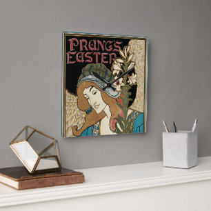 Horloge Carrée Art Nouveau vintage, publications de Pâques de Pra