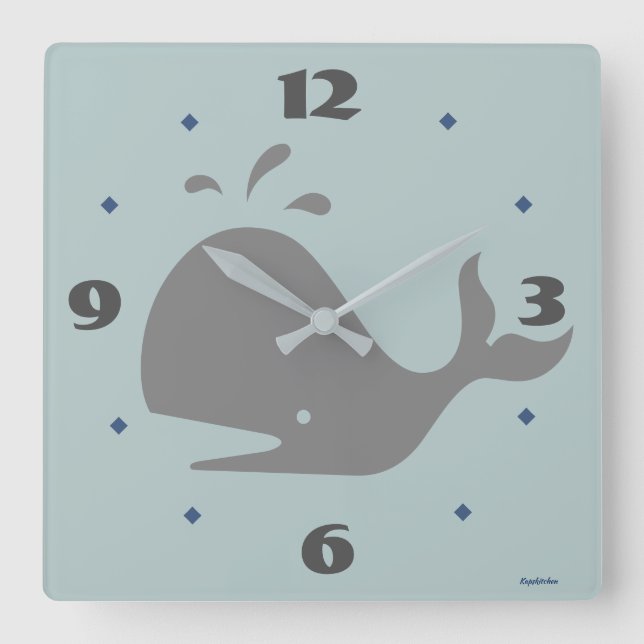 Horloge Carrée Art numérique de baleines grises (Recto)