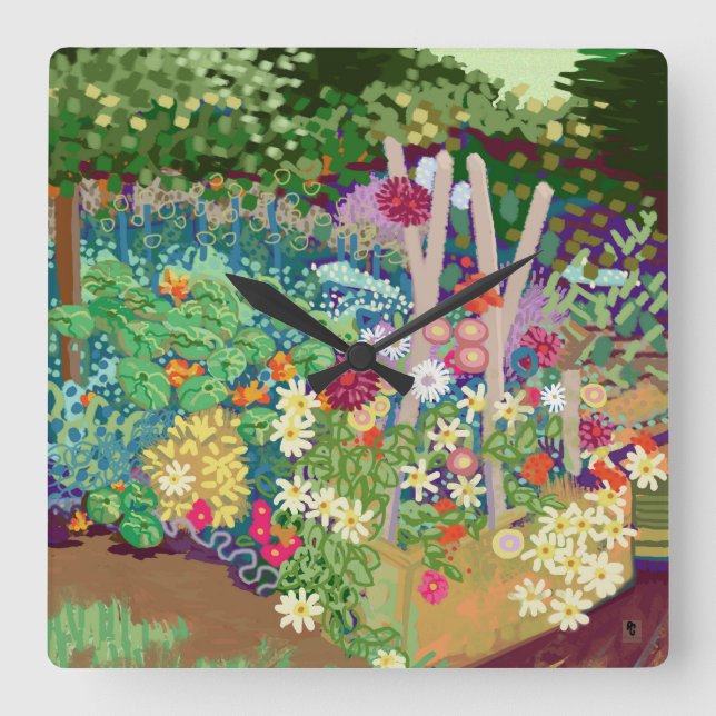 Horloge Carrée Art numérique Flower Garden (Recto)
