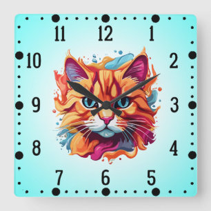 Horloge Carrée Art numérique Visage Cute Cat Design-87002
