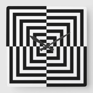 Horloge Carrée Art optique carré concentrique noir et blanc