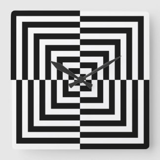 Horloge Carrée Art optique carré concentrique noir et blanc