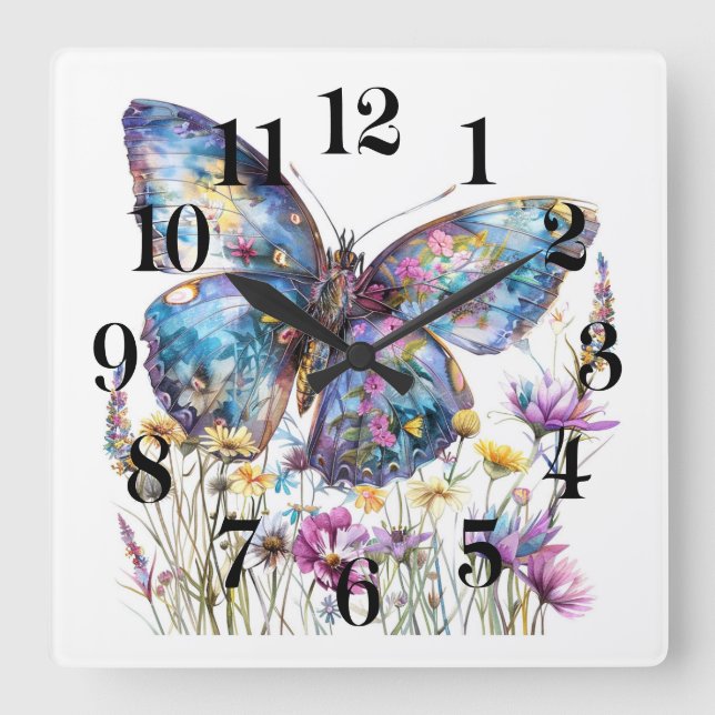 Horloge Carrée Art papillon (Recto)