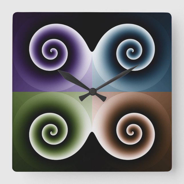 Horloge Carrée Art spiral à quatre couleurs (Recto)