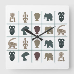 Horloge Carrée Art symbolique tribal africain contemporain