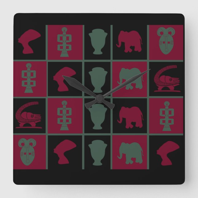 Horloge Carrée art tribal africain Abstrait (Recto)