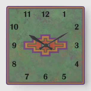 Horloge Carrée Artemisia du Sud-Ouest Vert Géométrique Style Régu