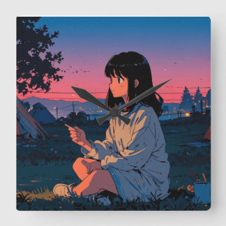 Horloge Carrée Article Art Retro Paysage de montagne Illustrat