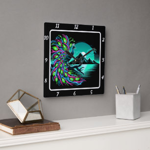 Horloge Carrée Artistrie de paon enchantée