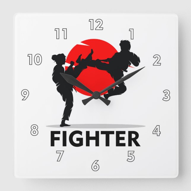 Horloge Carrée Arts martiaux Karate Combat Combattez ou Sparring (Recto)