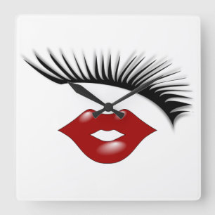 Horloge Carrée Artsy Feminine Chic Eyelashes & Lips Designer
