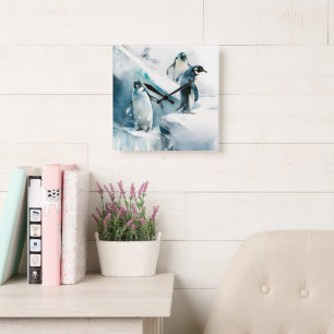 Horloge Carrée Artwork de pingouins aquarelle