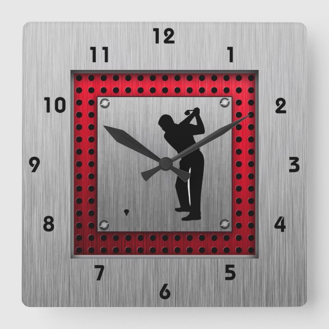 Horloge Carrée Aspect aluminium brossé Golfer (Recto)