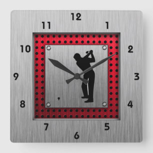 Horloge Carrée Aspect aluminium brossé Golfer