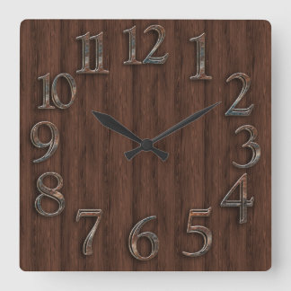 Horloge Carrée Aspect du bois et du métal