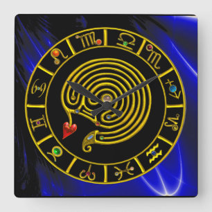 Horloge Carrée ASTRAL LABYRINTH GOLD ZODIAC CHART Astrologie