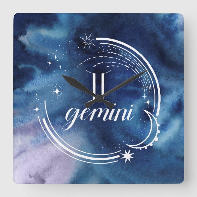 Horloge Carrée Astrologie aquarelle - Gemini (Recto)