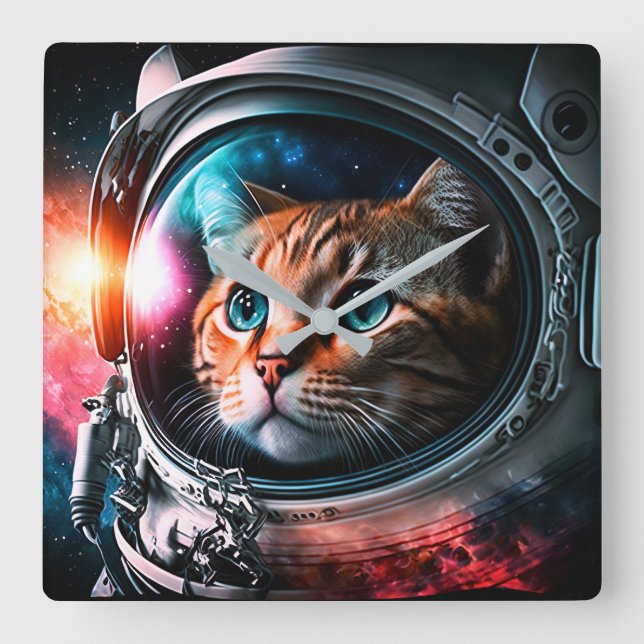 Horloge Carrée Astronaut de chat spatial drôle Kitty Galaxy Unive (Recto)