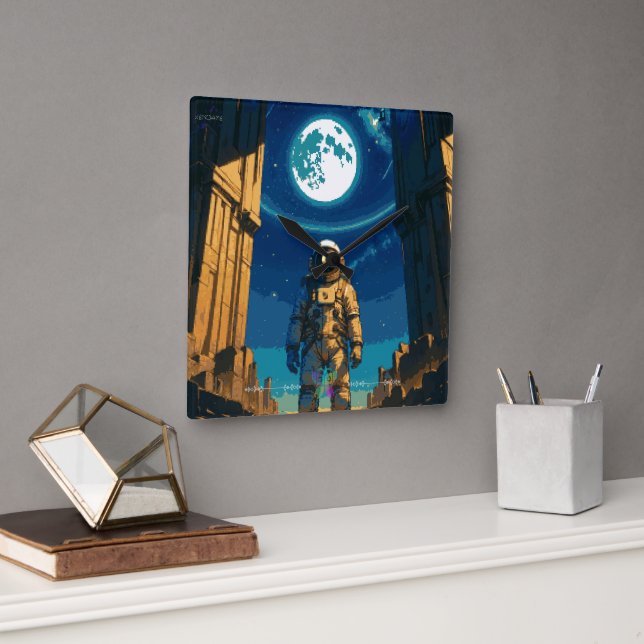 Horloge Carrée Astronaute sous la porte céleste (Bureau)