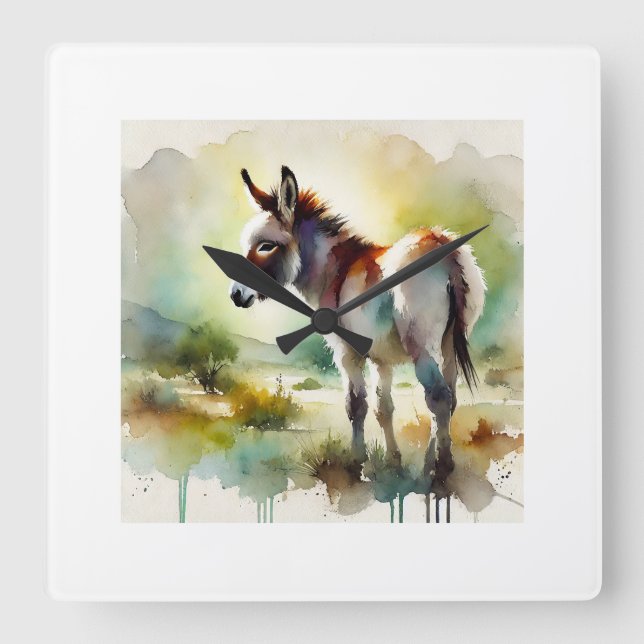 Horloge Carrée Atlas Wild Donkey 100924AREF121 - Watercolor (Recto)