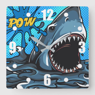 Horloge Carrée Attaque de requin POW Superhero Comic Water Splat