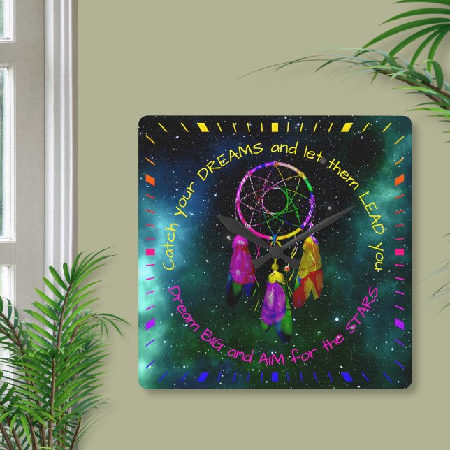 Horloge Carrée Attrape vos rêves attrape-rêves Boho Chic (Créateur téléchargé)