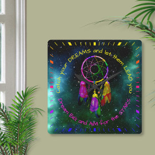 Horloge Carrée Attrapez vos rêves attrape de rêve Boho Chic