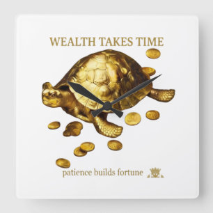 Horloge Carrée AURALUXY™ Tortue Dorée – Mentalité de Richesse