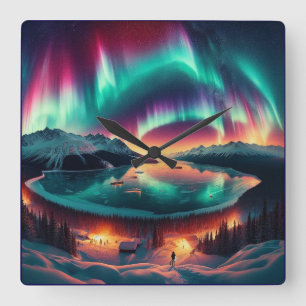 Horloge Carrée Aureola Borealis en Alaska