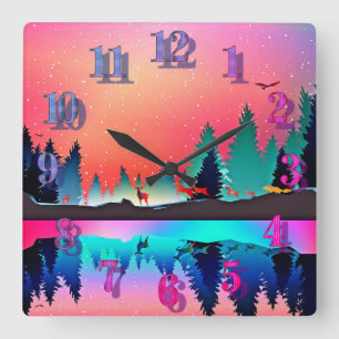 Horloge Carrée aurore des forêts de cerfs