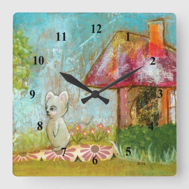 Horloge Carrée Auspicious Day Whimsical Woodland Mouse Folk (Recto)