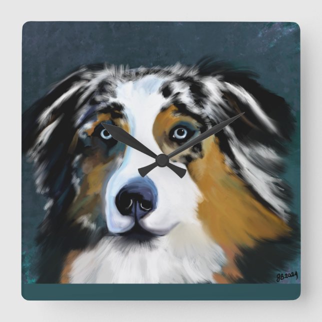 HORLOGE CARRÉE AUSTRALIAN SHEPHERD (Recto)