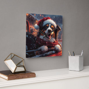 Horloge Carrée Australie Kelpie Dog Roller Dessous de verre Noël