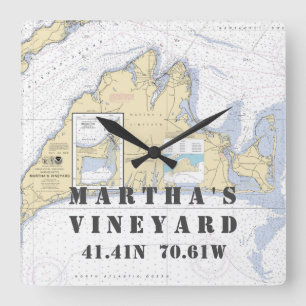 Horloge Carrée Authentic Nautical Chart Martha's Vineyard