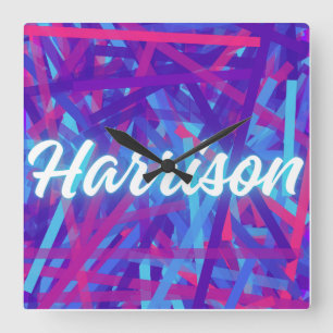 Horloge Carrée Autocollant de nom personnalisé – Harrison – Étiqu
