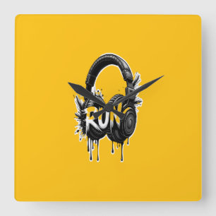 Horloge Carrée Autocollant Street Art Casque RUN