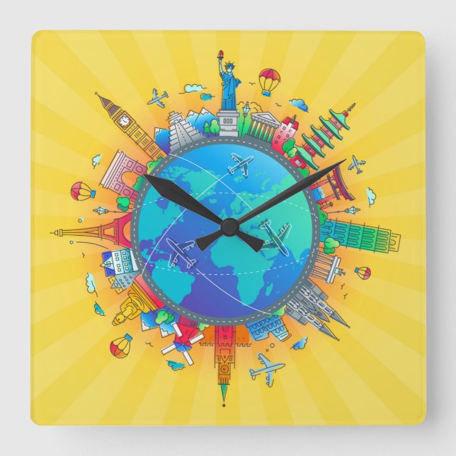 Horloge Carrée Autour du monde (Recto)