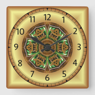 Horloge Carrée Avant - Garde, Vert et Or, Design KNF 1 ~