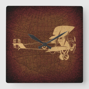 Horloge Carrée Avion antique vintage Biplane avec carte