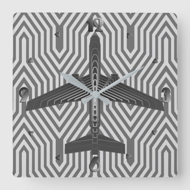Horloge Carrée Avion Art Déco, Graphite et Silver Grey (Recto)