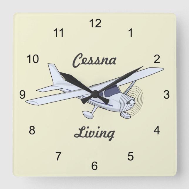 Horloge Carrée Avion Cessna Living très Cool (Recto)
