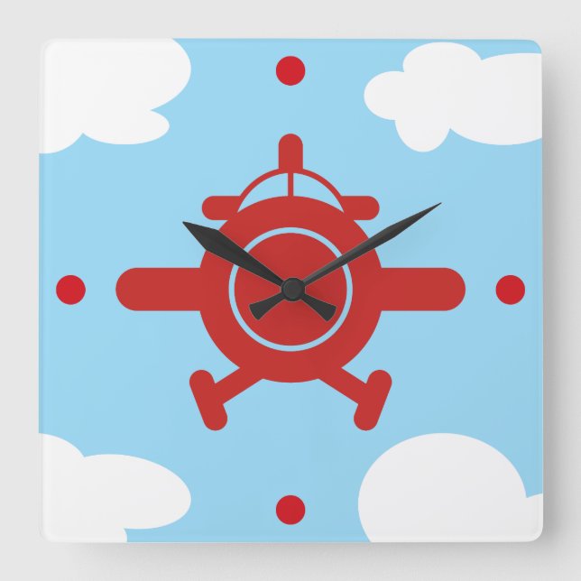 Horloge Carrée Avion dans le ciel (Recto)