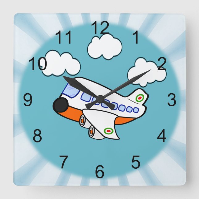 Horloge Carrée Avion de dessin (Recto)